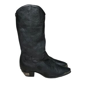 Dingo Vintage 90s Black Leather Cowboy Boots Women's 8.5 Heel Toe Plate Biker
